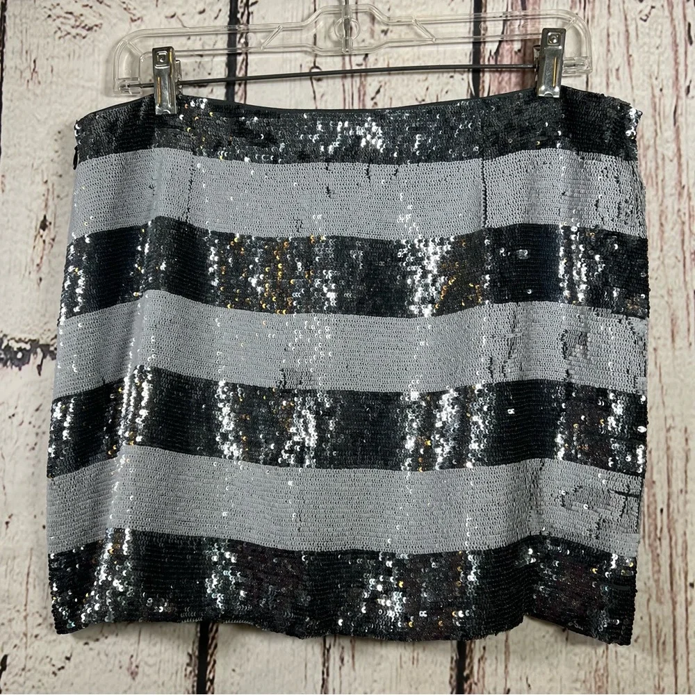 NEW Haute Hippie Striped Metallic Sequins 100% Silk Mini Skirt $395 MSRP LARGE - Picture 6 of 16